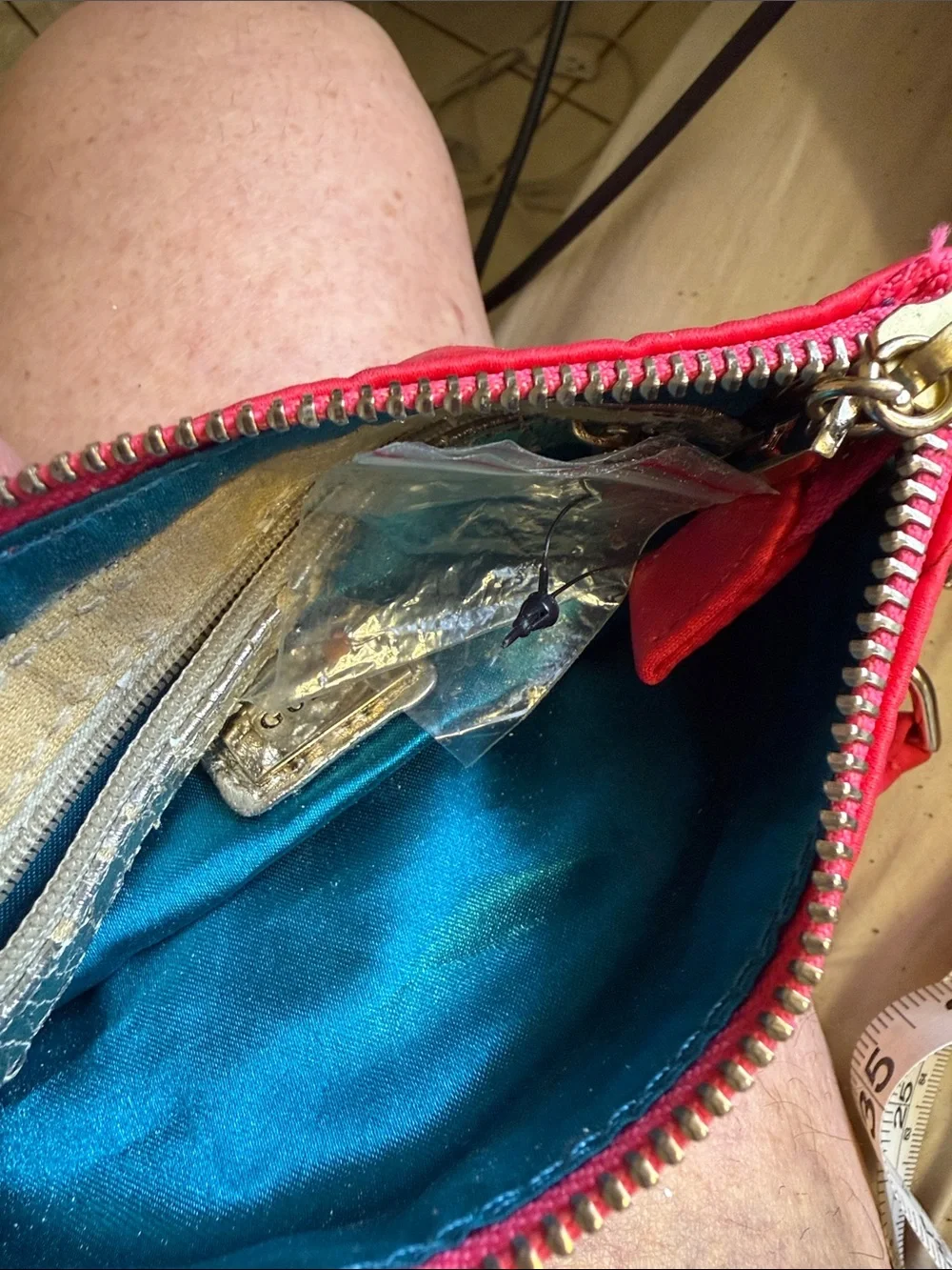 GUESS Red Satin Crystal G Logo Wristlet with Gold Hardware